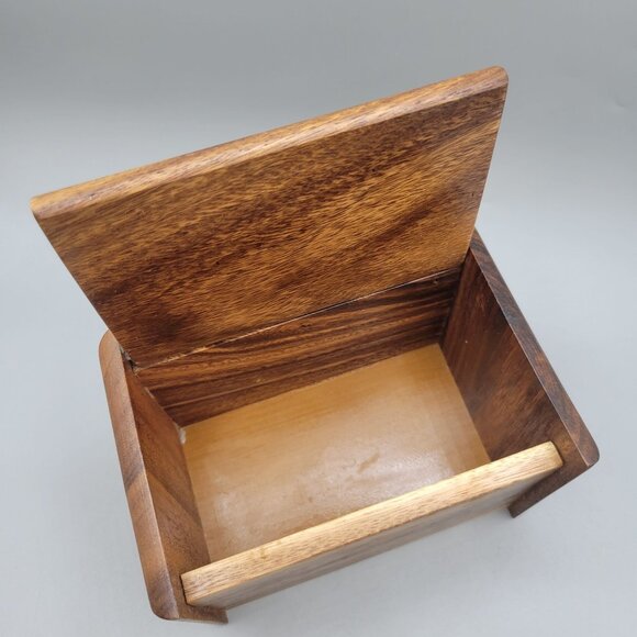 Handcrafted Acacia Hardwood Recipe Storage Box With Flip Up Lid Natural Finish - Picture 3 of 9